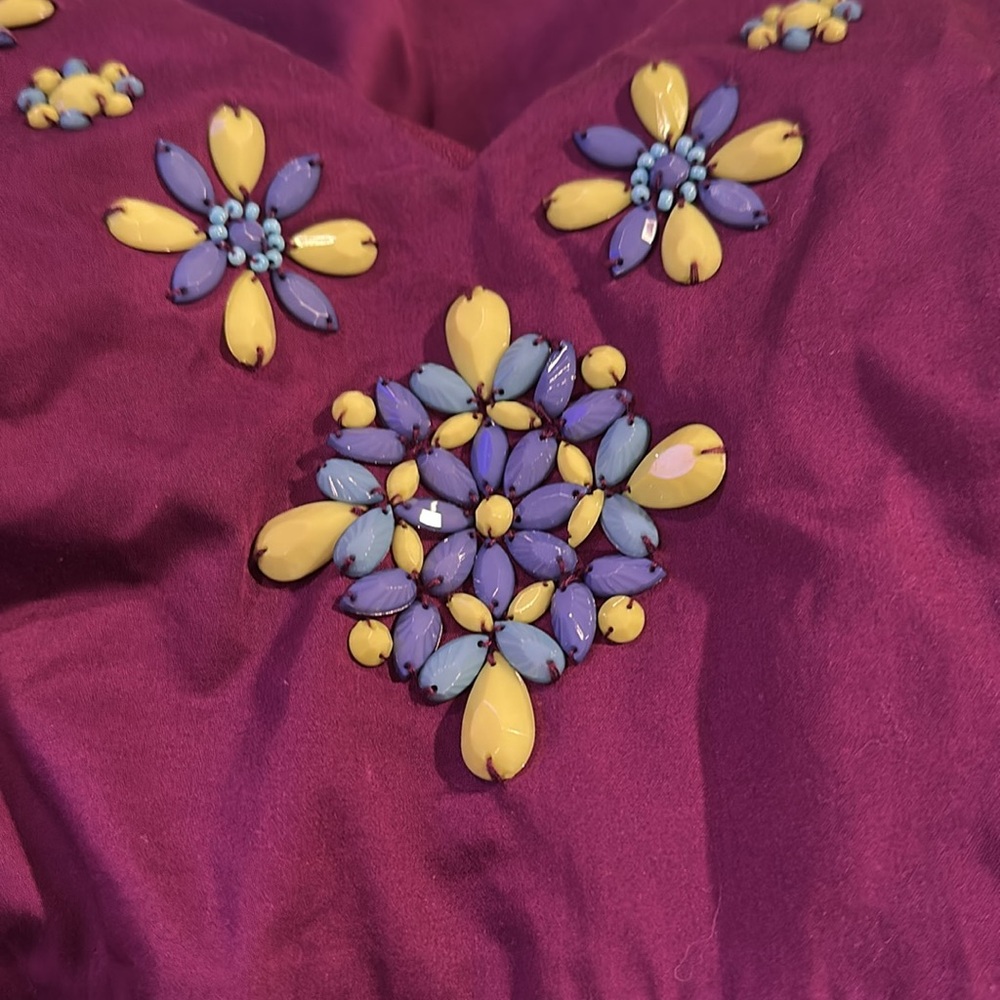 Boden Purple Floral Beaded Jewel V-Neckline Sleeveless Sheath Dress 8R - Picture 4 of 10